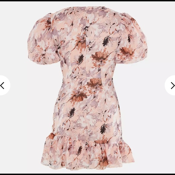 Misguided Pink Floral Puff Sleeve Frill 